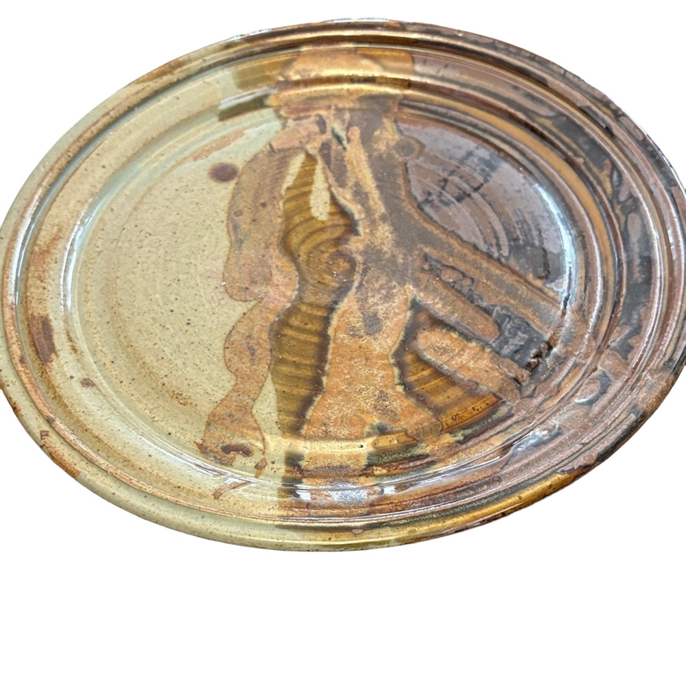 Artistic Vintage Ceramic Large Plate with Earthy Tones